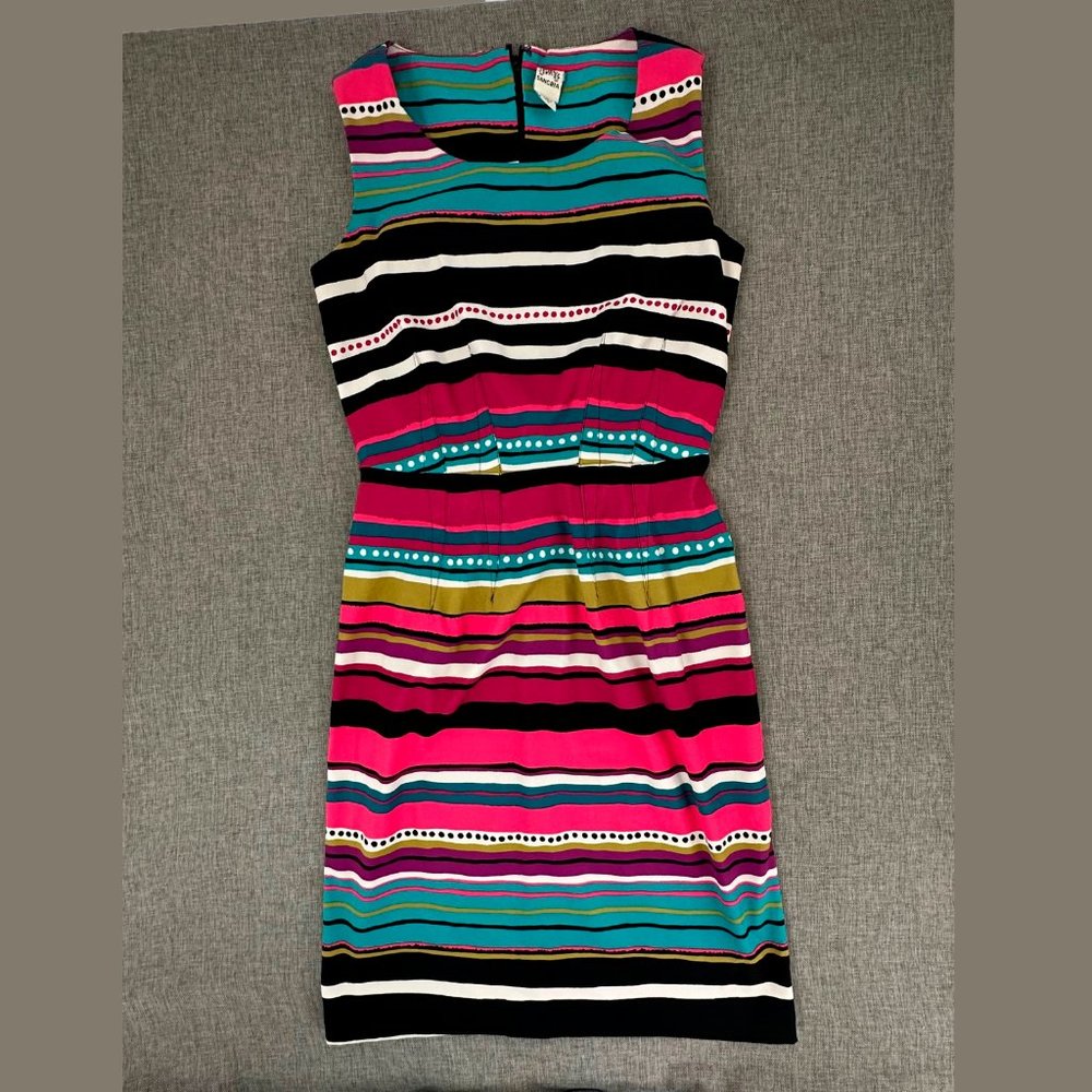 Sangria Sheath Dress Sz 4 Sleeveless Round Neck Zip Teal Pink Black White